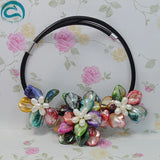 Multicolor Shell Flower Leather Necklace with Pearls