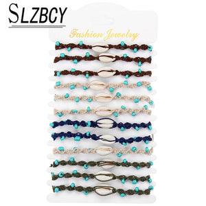 Shell Charm Bracelet Bohemian Beach Jewelry Adjustable Braided Rope Chain