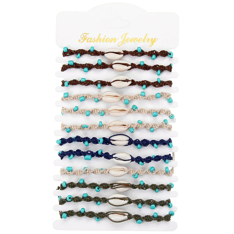 Shell Charm Bracelet Bohemian Beach Jewelry Adjustable Braided Rope Chain