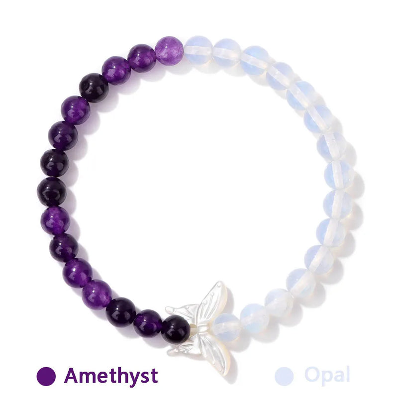 Moonstone Opal Beads Bracelet with Butterfly Charm
