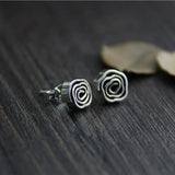 Silver Rose Flowers Stud Earrings S925 Sterling Silver Vintage Jewelry