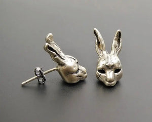 Sterling Silver Scar Bunny Rabbit Inverted Cross Stud Earrings