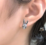 Sterling Silver Scar Bunny Rabbit Inverted Cross Stud Earrings