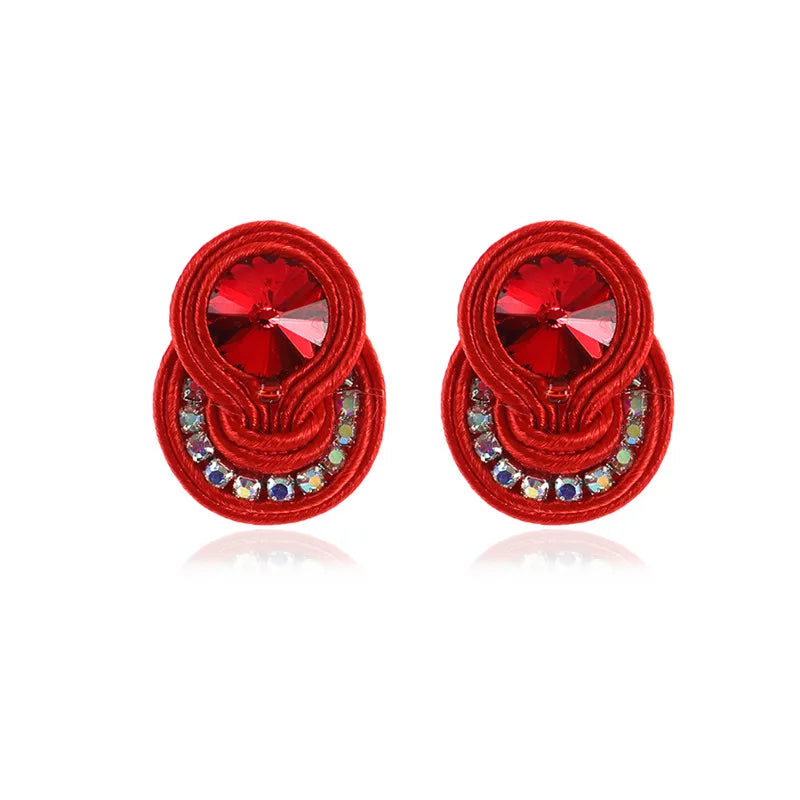 Colorful Soutache Stud Earrings Boho Jewelry Green Accessories