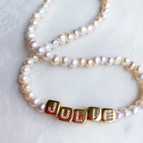 Square Letter Necklace Natural Pearl Name Choker Gift