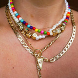 Square Letter Necklace Natural Pearl Name Choker Gift