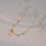 Stainless Steel Toggle Chain Collar Necklace Natural Stone Pendant