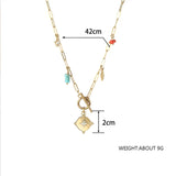 Stainless Steel Toggle Chain Collar Necklace Natural Stone Pendant