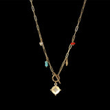 Stainless Steel Toggle Chain Collar Necklace Natural Stone Pendant