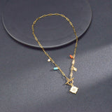 Stainless Steel Toggle Chain Collar Necklace Natural Stone Pendant