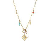 Stainless Steel Toggle Chain Collar Necklace Natural Stone Pendant