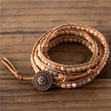 Sun Stone 5 Rows Beaded Leather Wrap Bracelet Vintage Boho Bracelet