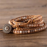 Sun Stone 5 Rows Beaded Leather Wrap Bracelet Vintage Boho Bracelet
