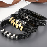 Three Layer Leather Bracelet for Men with Magnet Clasp