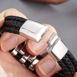 Three Layer Leather Bracelet for Men with Magnet Clasp