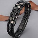 Three Layer Leather Bracelet for Men with Magnet Clasp
