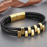 Three Layer Leather Bracelet for Men with Magnet Clasp