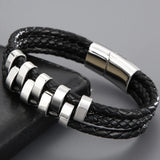 Three Layer Leather Bracelet for Men with Magnet Clasp
