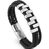 Three Layer Leather Bracelet for Men with Magnet Clasp