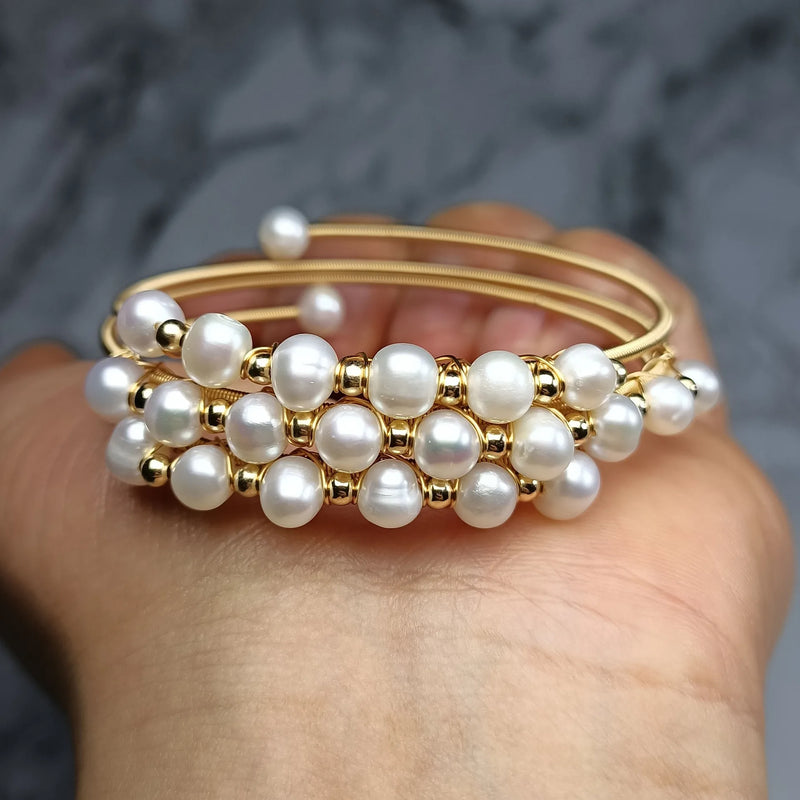 Three-circle Bead Bracelet 14k Filled Pearl Bangle