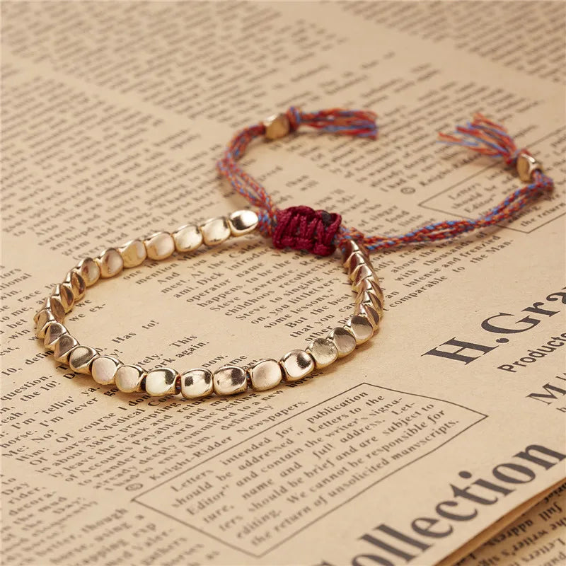 Tibetan Buddhist Copper Beads Red Rope Lucky Bracelet