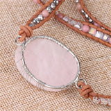 Tree of Life Charm Pink Crystal & Serpenggiante Beaded Leather Bracelet