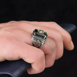 Ancient Silver Eagle Signet Ring with Green Zircon Inlay