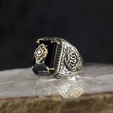 Ancient Silver Eagle Signet Ring with Green Zircon Inlay