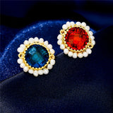 Twisted Circle Freshwater Pearl Brooch Retro Red Zircon Women Men Brooch