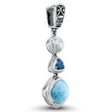 925 Sterling Silver Larimar & Pearl Pendant for Women