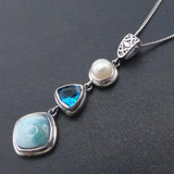 925 Sterling Silver Larimar & Pearl Pendant for Women