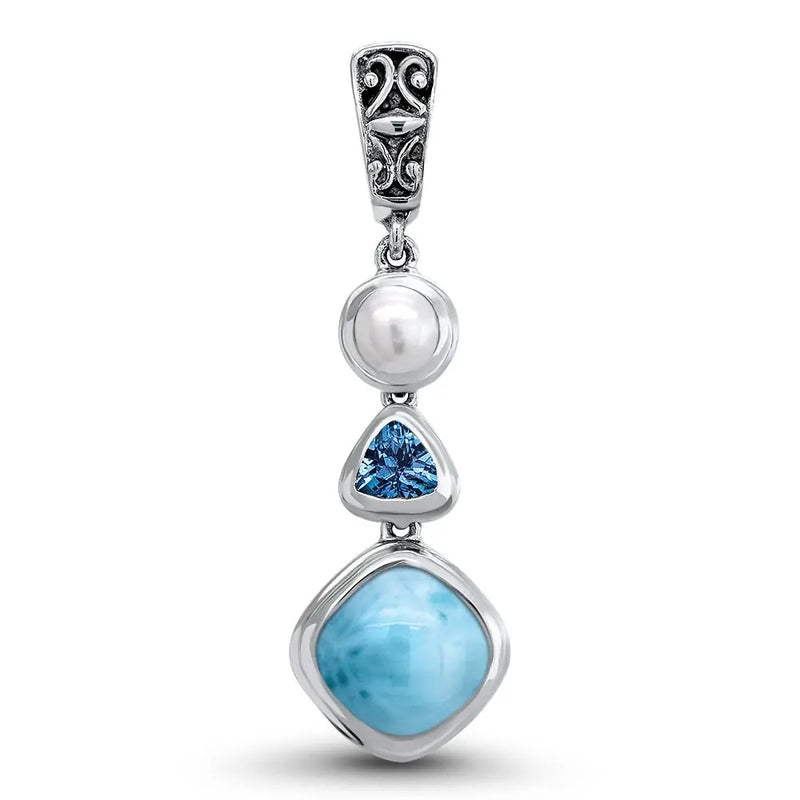925 Sterling Silver Larimar & Pearl Pendant for Women