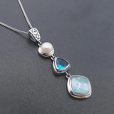 925 Sterling Silver Larimar & Pearl Pendant for Women