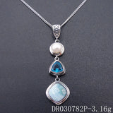 925 Sterling Silver Larimar & Pearl Pendant for Women