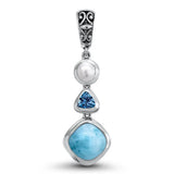 925 Sterling Silver Larimar & Pearl Pendant for Women