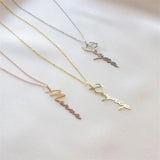 Vertical Name Necklace Signature Letter Necklace Pendant Handwriting Charm