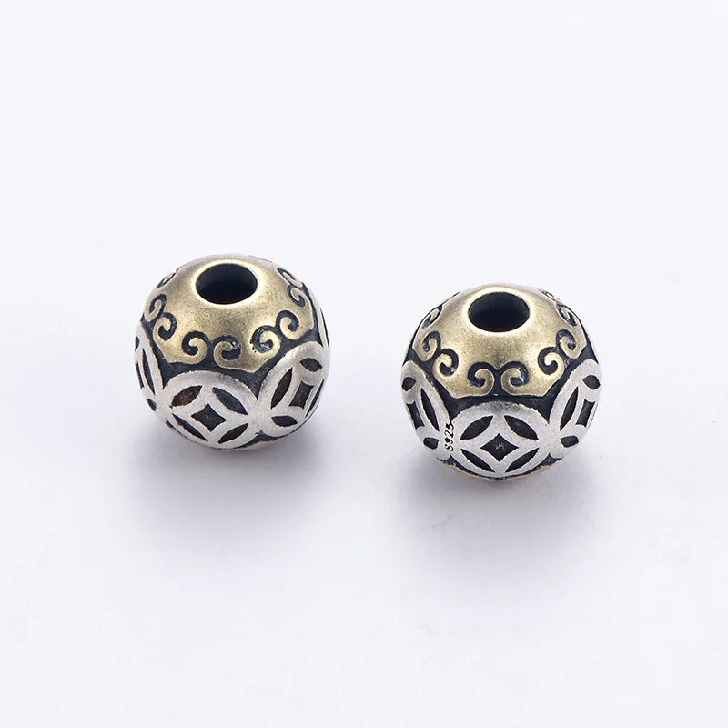 925 Silver Chinese Ancient-Coin-Symbol Beads Sterling Good Luck Loose Beads