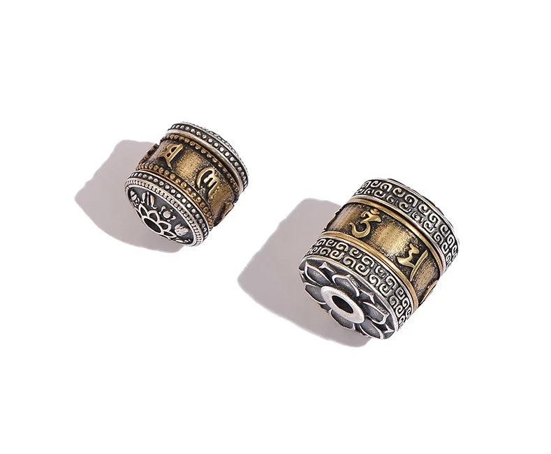 925 Silver Tibetan Six Words Beads Sterling Buddhist Auspicious Symbols Beads