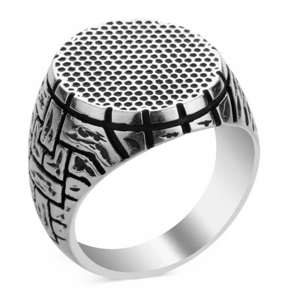 Vintage Flower Pattern Ring Antique Silver Geometry Punk Religious Muslim