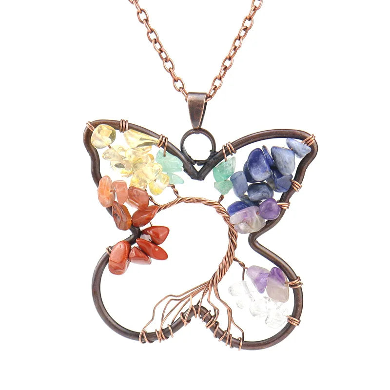 Vintage Gravel Crystal Tree Of Life Fortune Tree Yoga Chakra Necklace