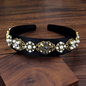 Vintage Pearl Crystal Headband Rhinestone Hairband Women Wedding Party