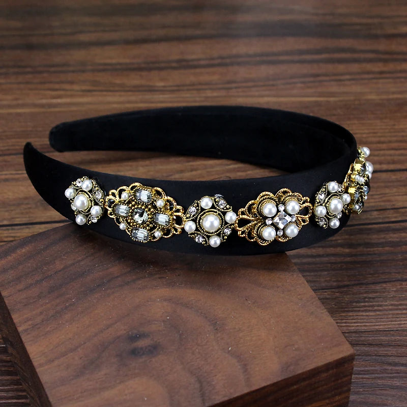 Vintage Pearl Crystal Headband Rhinestone Hairband Women Wedding Party