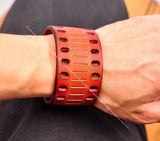 Vintage Biker Orange Leather Bracelet Cuff