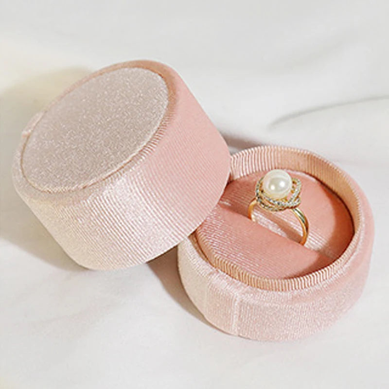Vintage Velvet Pendant Necklace Boxes Pink Round Storage