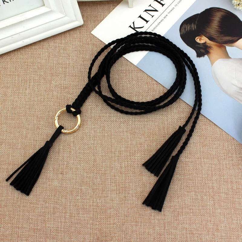 Tassel Ring Knitted Waist Chain Lady Belt for Women Dress Decoration