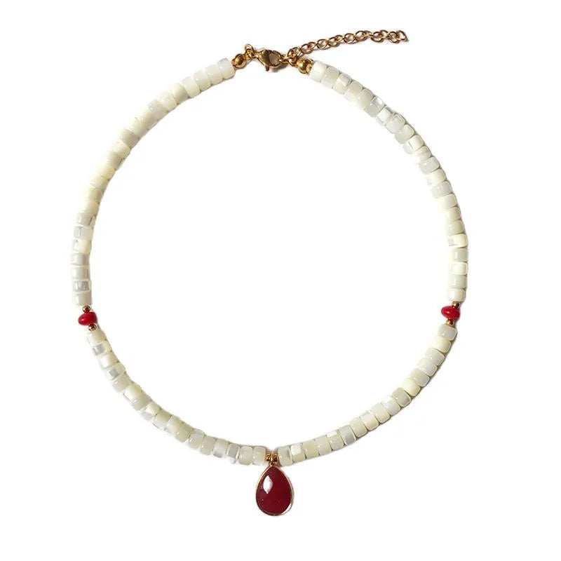 Water Drop Stone Pendant Necklace Shell Bead Short Accessory For Women