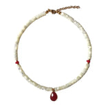 Water Drop Stone Pendant Necklace Shell Bead Short Accessory For Women