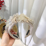 Pearl Flower Hairband Beading Tassel Wide Headband Party Show Women