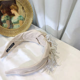 Pearl Flower Hairband Beading Tassel Wide Headband Party Show Women