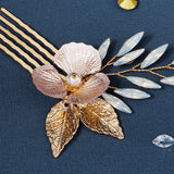 Wedding Hair Comb Bridal Hair Combs Golden Flower Leaf Headpiece Women Headband